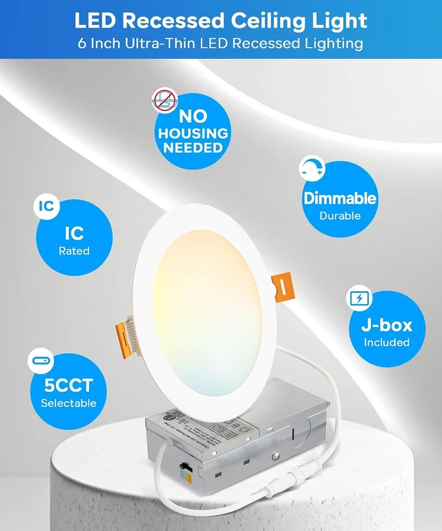 Alt view image 2 of 7 - LVWIT 6 Inch LED Recessed Lights, 12 Pack, 5CCT 1200LM, Dimmable, Canless