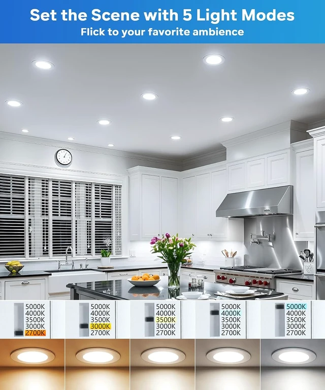 Alt view image 3 of 7 - LVWIT 6 Inch LED Recessed Lights, 12 Pack, 5CCT 1200LM, Dimmable, Canless