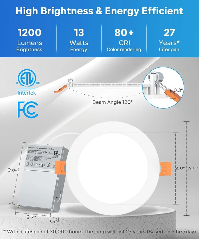 Alt view image 5 of 7 - LVWIT 6 Inch LED Recessed Lights, 12 Pack, 5CCT 1200LM, Dimmable, Canless