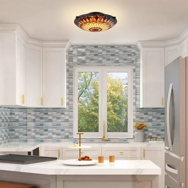 Alt view image 6 of 7 - Kira Home Mateo 16" Tiffany Style Flush Mount Ceiling Light for Hallway