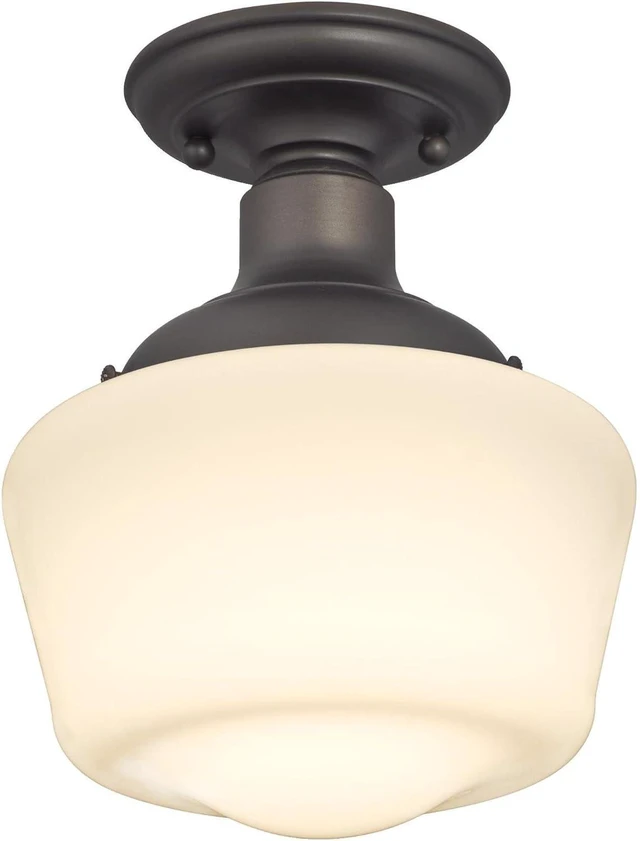 Main image of Westinghouse Lighting 6342200 Scholar One-Light Indoor Semi-Flush Ceiling Fixture, Oil Rubbed Bronze Finish with White Opal Glass