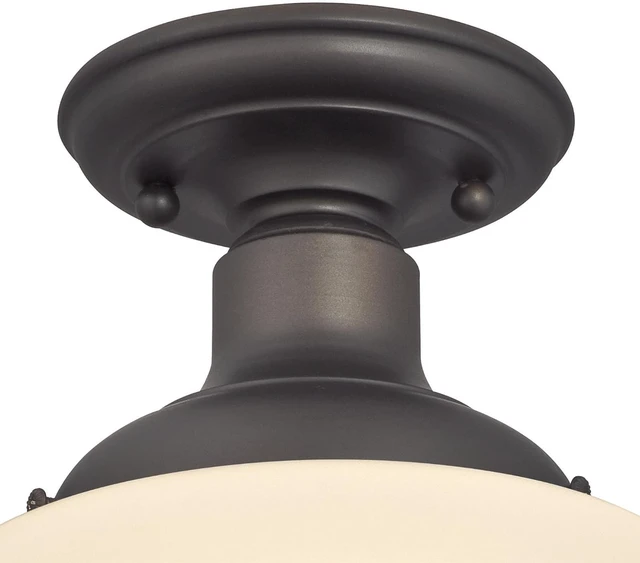 Alt view image 2 of 3 - Westinghouse Lighting 6342200 Scholar One-Light Indoor Semi-Flush Ceiling Fixture, Oil Rubbed Bronze Finish with White Opal Glass