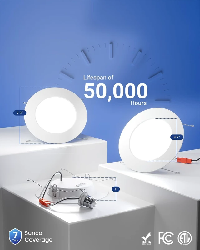 Alt view image 7 of 7 - Sunco 36 Pack 6 Inch LED Flat Recessed Lighting, 5CCT, Ultra Thin, 12W