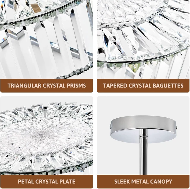 Alt view image 5 of 7 - VONLUCE Crystal Light Fixture 15", 4-Light Semi Flush Mount Ceiling Light