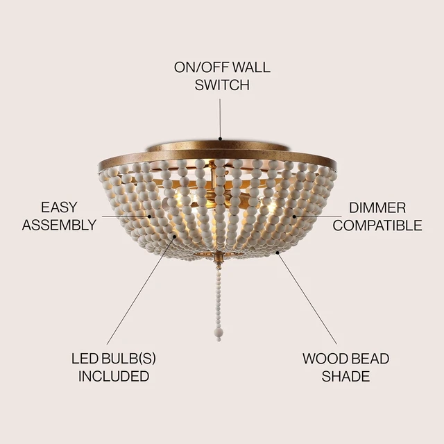 Alt view image 2 of 7 - JONATHAN Y Allison Wood Beaded Flush Mount 15", Antique Gold/Cream