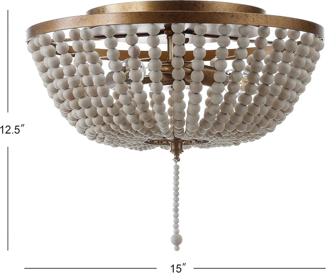 Alt view image 4 of 7 - JONATHAN Y Allison Wood Beaded Flush Mount 15", Antique Gold/Cream