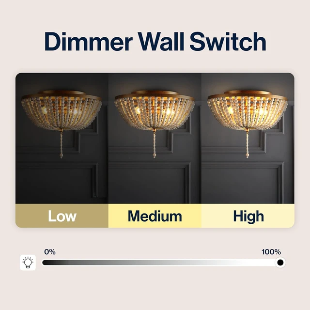 Alt view image 5 of 7 - JONATHAN Y Allison Wood Beaded Flush Mount 15", Antique Gold/Cream