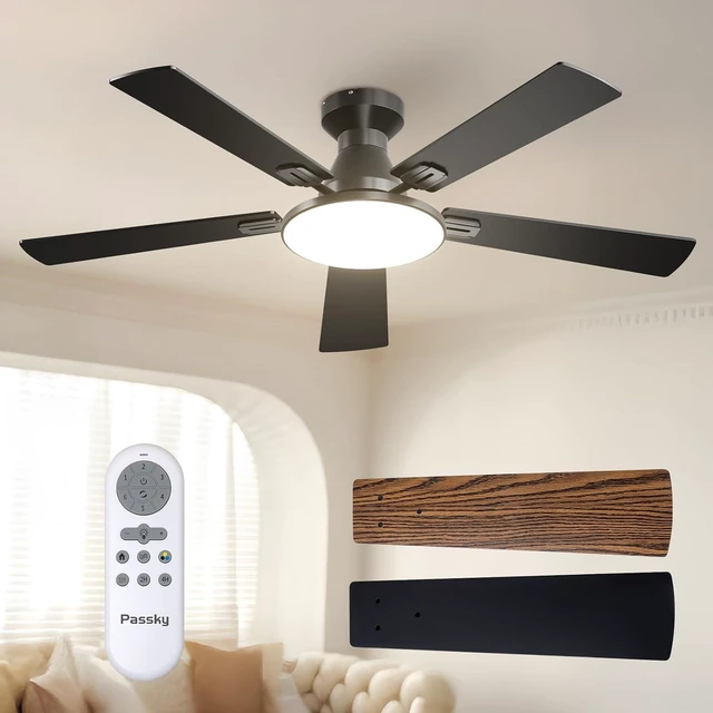 Main image of Passky 52 Inch Black Low Profile Ceiling Fans with Lights and Remote