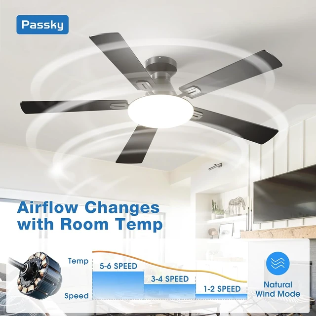 Alt view image 4 of 7 - Passky 52 Inch Black Low Profile Ceiling Fans with Lights and Remote