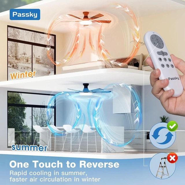 Alt view image 7 of 7 - Passky 52 Inch Black Low Profile Ceiling Fans with Lights and Remote
