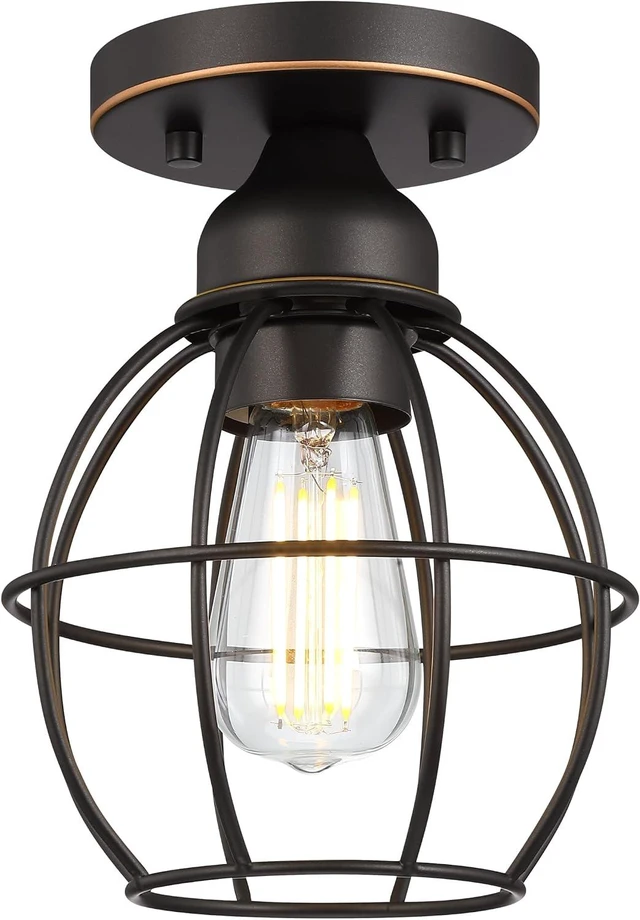 Main image of GRUENLICH Semi Flush Mount Ceiling Light, Cage Cover, Bronze, 1 Pack
