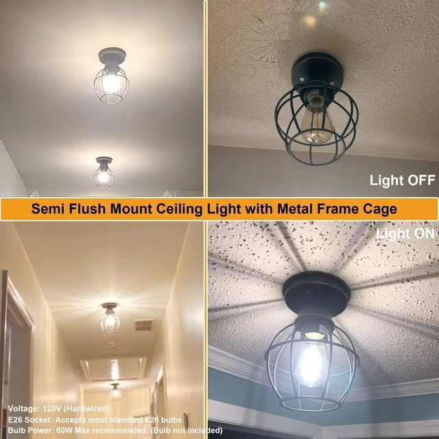 Alt view image 5 of 7 - GRUENLICH Semi Flush Mount Ceiling Light, Cage Cover, Bronze, 1 Pack