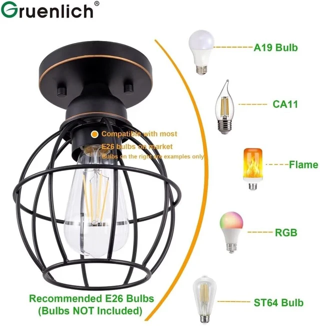 Alt view image 3 of 7 - GRUENLICH Semi Flush Mount Ceiling Light, Cage Cover, Bronze, 1 Pack