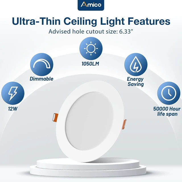 Alt view image 3 of 7 - Amico 48 Pack 6 Inch 5CCT LED Ultra-Thin Recessed Ceiling Light, 1050LM