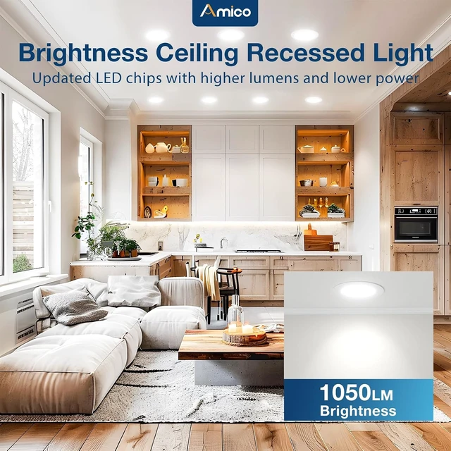 Alt view image 7 of 7 - Amico 48 Pack 6 Inch 5CCT LED Ultra-Thin Recessed Ceiling Light, 1050LM
