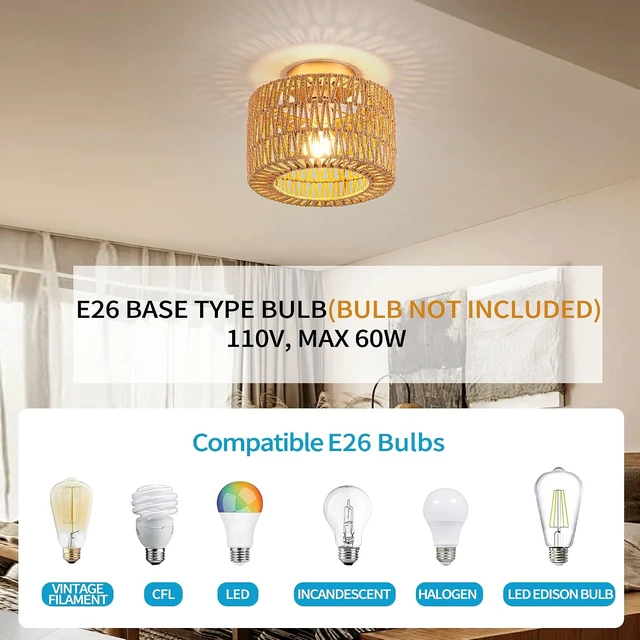 Alt view image 7 of 7 - Rpzloila Rattan Ceiling Light, 1 Light Bohemian Modern Woven Flush Mount Ceiling Light, Boho Light Fixture for Bedroom Living Room Dining Room, Gold Finish
