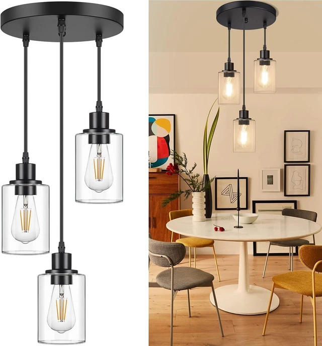 Main image of MAXvolador Industrial 3-Light Pendant Light Fixture Clear Glass, Black