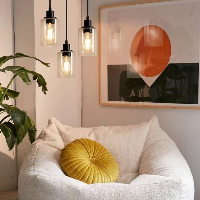 Alt view image 4 of 7 - MAXvolador Industrial 3-Light Pendant Light Fixture Clear Glass, Black