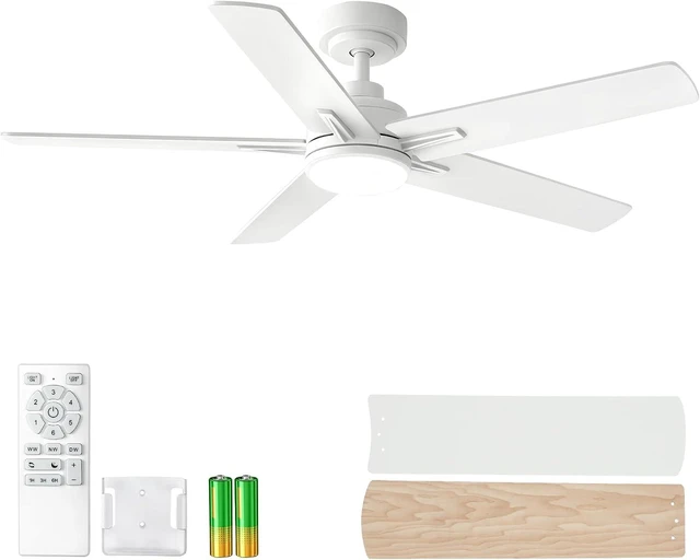 Main image of YUHAO 48 Inch White Ceiling Fan with Light and Remote Control.Noiseless,Dimmable, 3CCT,6 Speeds Reversible, Modern DC Ceiling Fans for Indoor or Covered Outdoor Use,ETL Listed