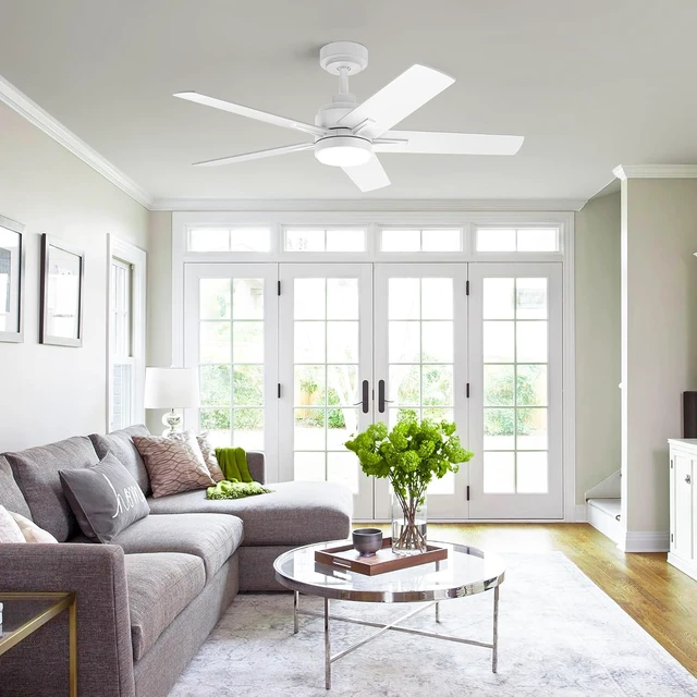 Alt view image 2 of 7 - YUHAO 48 Inch White Ceiling Fan with Light and Remote Control.Noiseless,Dimmable, 3CCT,6 Speeds Reversible, Modern DC Ceiling Fans for Indoor or Covered Outdoor Use,ETL Listed