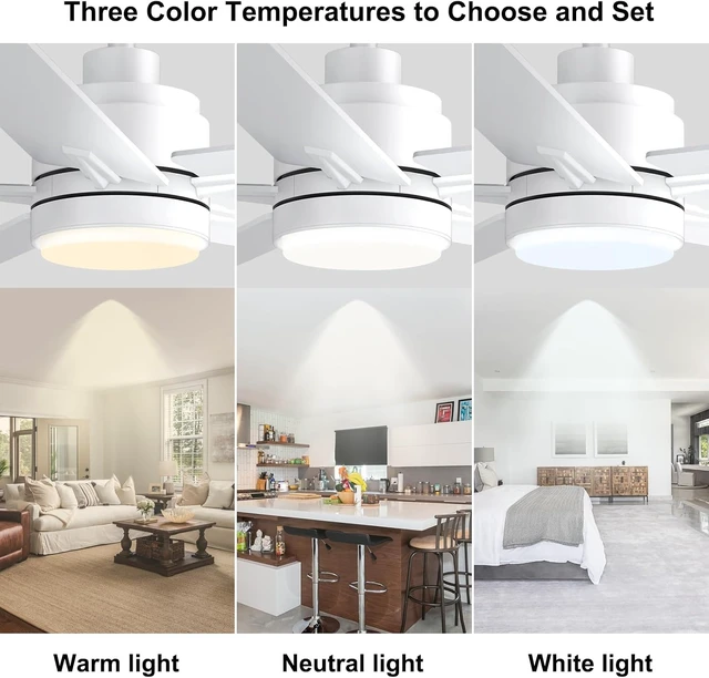 Alt view image 6 of 7 - YUHAO 48 Inch White Ceiling Fan with Light and Remote Control.Noiseless,Dimmable, 3CCT,6 Speeds Reversible, Modern DC Ceiling Fans for Indoor or Covered Outdoor Use,ETL Listed
