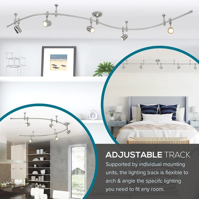 Alt view image 3 of 7 - Catalina Lighting 19655-002 Transitional 5-Light Flexible Track Lighting Kit with Metal Shades, LED Bulbs Included, 96", Brushed Nickel