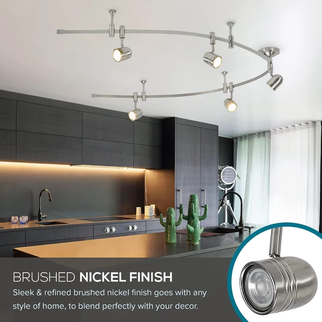 Alt view image 4 of 7 - Catalina Lighting 19655-002 Transitional 5-Light Flexible Track Lighting Kit with Metal Shades, LED Bulbs Included, 96", Brushed Nickel