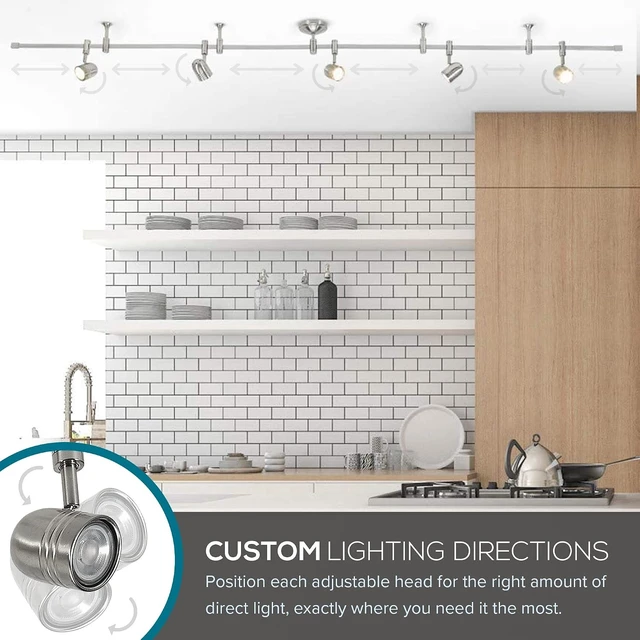 Alt view image 5 of 7 - Catalina Lighting 19655-002 Transitional 5-Light Flexible Track Lighting Kit with Metal Shades, LED Bulbs Included, 96", Brushed Nickel
