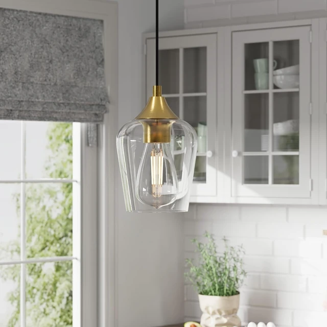 Alt view image 3 of 7 - VONLUCE Pendant Lights Kitchen Island, Brushed Gold Pendant Light Fixtures with E26 Base & Adjustable Cable, Modern Pendant Lighting with Glass Shade for Living Room Bedroom Hallway, 3 Packs