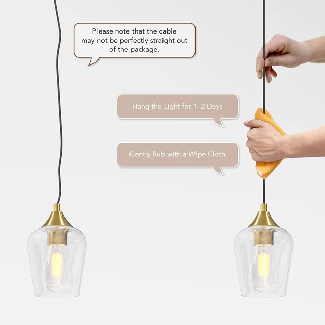 Alt view image 6 of 7 - VONLUCE Pendant Lights Kitchen Island, Brushed Gold Pendant Light Fixtures with E26 Base & Adjustable Cable, Modern Pendant Lighting with Glass Shade for Living Room Bedroom Hallway, 3 Packs