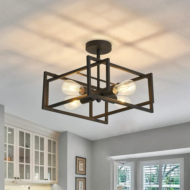 Main image of ZGLAOJT 4-Lights Close to Ceiling LightBlack Light Fixture Industrial Flush Mount Ceiling Light Farmhouse Chandelier Lighting for Kitchen Island Dining Room Bedroom Foyer Hallway