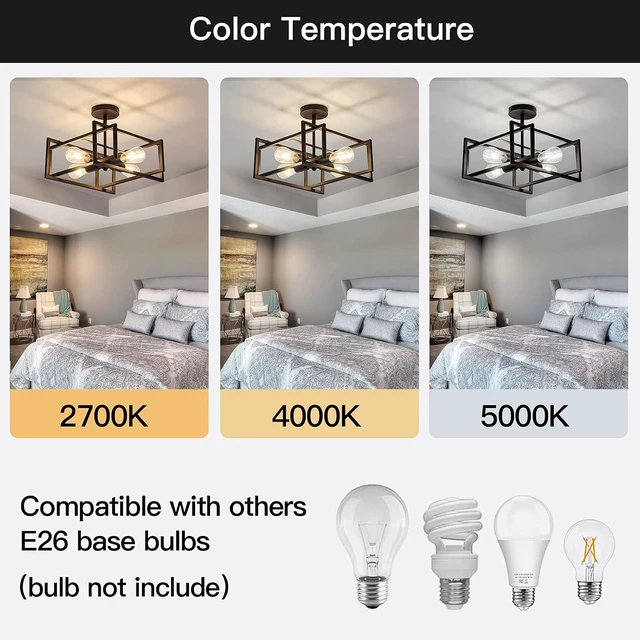 Alt view image 4 of 7 - ZGLAOJT 4-Lights Close to Ceiling LightBlack Light Fixture Industrial Flush Mount Ceiling Light Farmhouse Chandelier Lighting for Kitchen Island Dining Room Bedroom Foyer Hallway