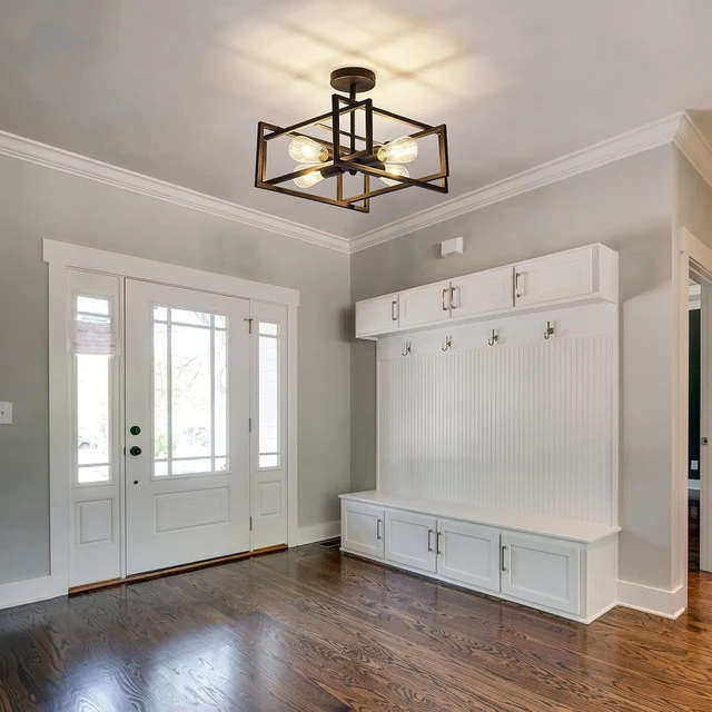Alt view image 6 of 7 - ZGLAOJT 4-Lights Close to Ceiling LightBlack Light Fixture Industrial Flush Mount Ceiling Light Farmhouse Chandelier Lighting for Kitchen Island Dining Room Bedroom Foyer Hallway