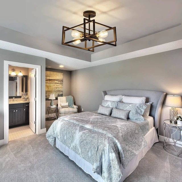 Alt view image 7 of 7 - ZGLAOJT 4-Lights Close to Ceiling LightBlack Light Fixture Industrial Flush Mount Ceiling Light Farmhouse Chandelier Lighting for Kitchen Island Dining Room Bedroom Foyer Hallway