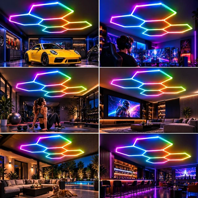 Alt view image 6 of 7 - 25Pack RGB Hexagon LED Garage Lights, Music Sync, App & Remote, DIY 5 Hex