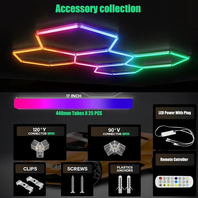 Alt view image 7 of 7 - 25Pack RGB Hexagon LED Garage Lights, Music Sync, App & Remote, DIY 5 Hex