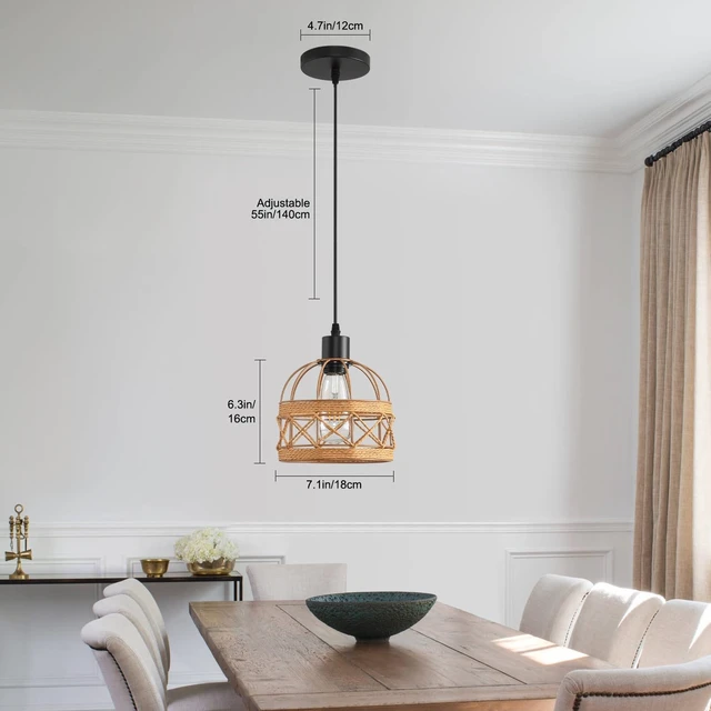 Alt view image 6 of 7 - Woven Pendant Light Boho Chandelier, Rattan Pendant Lights Kitchen Island, Farmhouse Pendant Lighting with Hand Woven Wicker Shade, Boho Chandelier Light Fixtures Ceiling Hanging Light