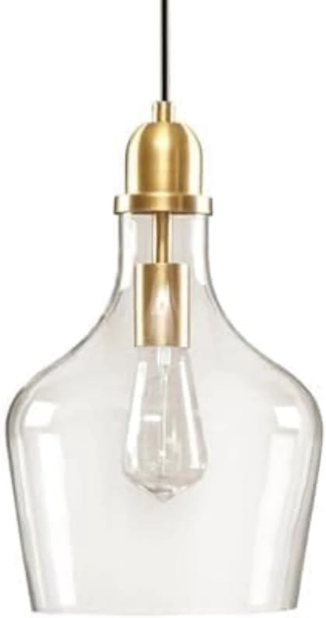 Main image of INK+IVY Auburn Pendant Lighting for Dining Room, Industrial Kitchen Lights, Hand-blown Glass Bell Shaped Pendant Light for Kitchen Island, Foyer, Bedroom, 9" Dia x 95.5" H, Gold/Clear