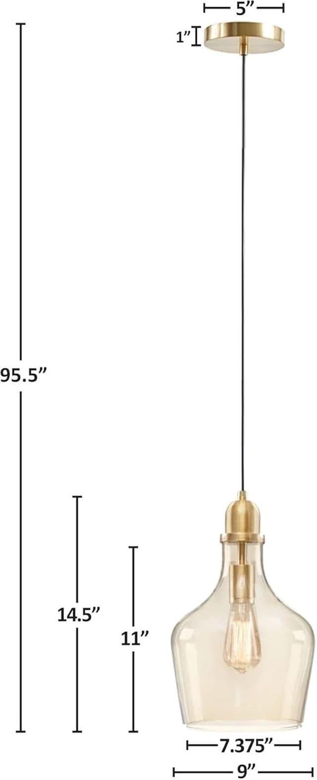 Alt view image 3 of 7 - INK+IVY Auburn Pendant Lighting for Dining Room, Industrial Kitchen Lights, Hand-blown Glass Bell Shaped Pendant Light for Kitchen Island, Foyer, Bedroom, 9" Dia x 95.5" H, Gold/Clear
