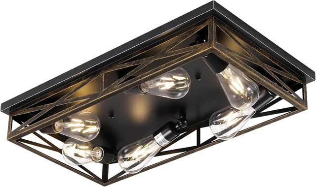 Main image of Farmhouse Rustic Ceiling Light for Kitchen, 6-Light Hallway Flush Mount Light Fixtures Ceiling Mount,23" Industrial Metal Cage Ceiling Light for Farmhouse,Kitchen,Hallway E26 Base(1 Pack)