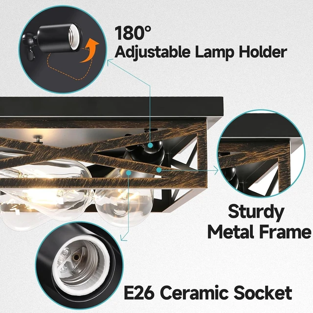 Alt view image 4 of 7 - Farmhouse Rustic Ceiling Light for Kitchen, 6-Light Hallway Flush Mount Light Fixtures Ceiling Mount,23" Industrial Metal Cage Ceiling Light for Farmhouse,Kitchen,Hallway E26 Base(1 Pack)