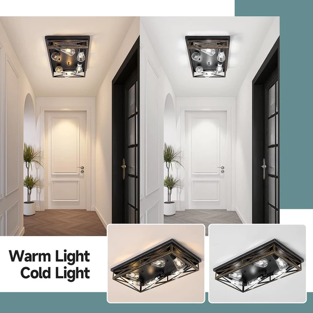 Alt view image 5 of 7 - Farmhouse Rustic Ceiling Light for Kitchen, 6-Light Hallway Flush Mount Light Fixtures Ceiling Mount,23" Industrial Metal Cage Ceiling Light for Farmhouse,Kitchen,Hallway E26 Base(1 Pack)