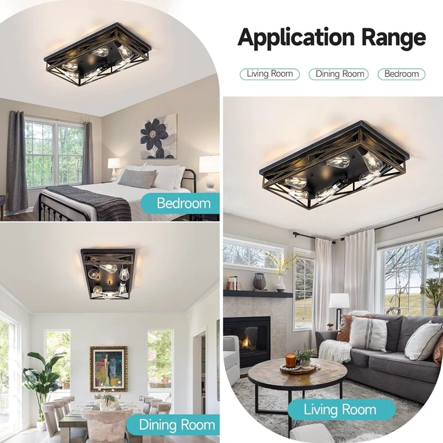 Alt view image 7 of 7 - Farmhouse Rustic Ceiling Light for Kitchen, 6-Light Hallway Flush Mount Light Fixtures Ceiling Mount,23" Industrial Metal Cage Ceiling Light for Farmhouse,Kitchen,Hallway E26 Base(1 Pack)