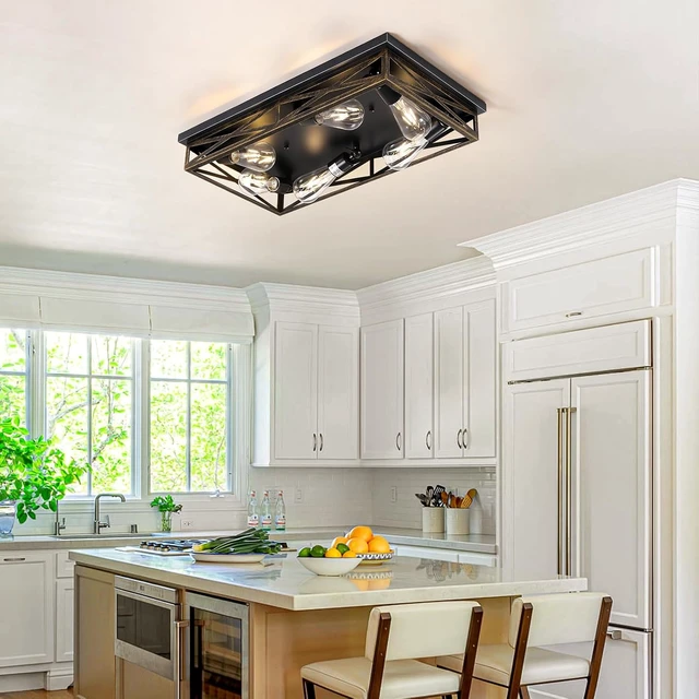 Alt view image 6 of 7 - Farmhouse Rustic Ceiling Light for Kitchen, 6-Light Hallway Flush Mount Light Fixtures Ceiling Mount,23" Industrial Metal Cage Ceiling Light for Farmhouse,Kitchen,Hallway E26 Base(1 Pack)