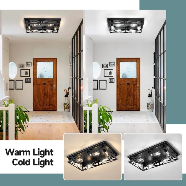 Alt view image 5 of 7 - Flush Mount Ceiling Light Fixture,6-Light Black Farmhouse Flush Mount Light Fixture Kitchen Lights, 23" Metal Cage Closed to Ceiling Mounted Lights for Kitchen Hallway Entryway E26 Base