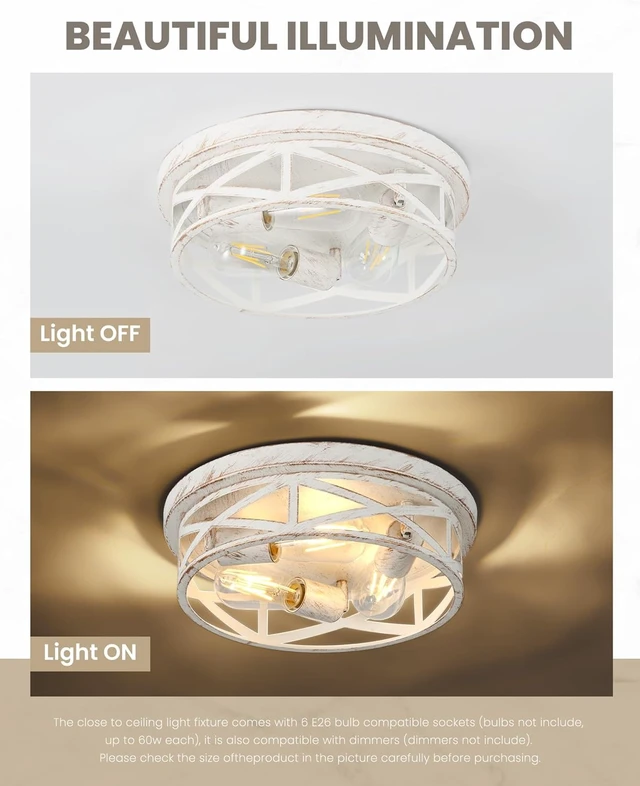 Alt view image 2 of 7 - 13 inch White and Gold Flush Mount Ceiling Light Fixtures,3-Light Modern Hallway Light Fixtures Ceiling, White and Gold Light Fixture Ceiling Mount for Farmhouse,Kitchen, Bedroom 1Pack