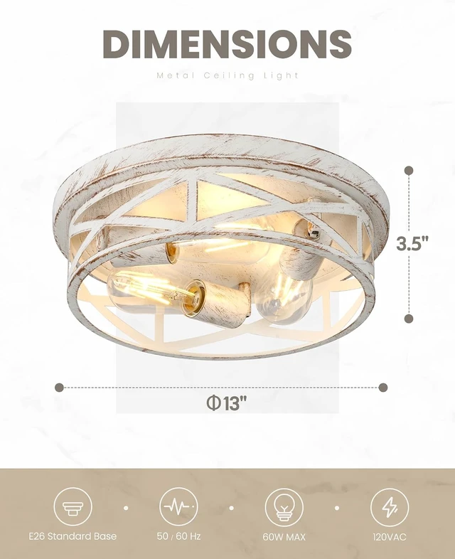 Alt view image 3 of 7 - 13 inch White and Gold Flush Mount Ceiling Light Fixtures,3-Light Modern Hallway Light Fixtures Ceiling, White and Gold Light Fixture Ceiling Mount for Farmhouse,Kitchen, Bedroom 1Pack