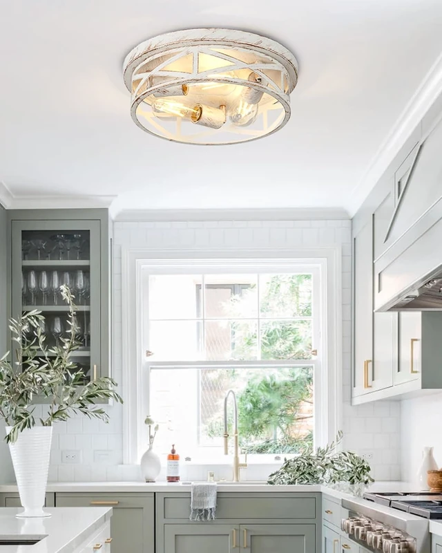 Alt view image 7 of 7 - 13 inch White and Gold Flush Mount Ceiling Light Fixtures,3-Light Modern Hallway Light Fixtures Ceiling, White and Gold Light Fixture Ceiling Mount for Farmhouse,Kitchen, Bedroom 1Pack