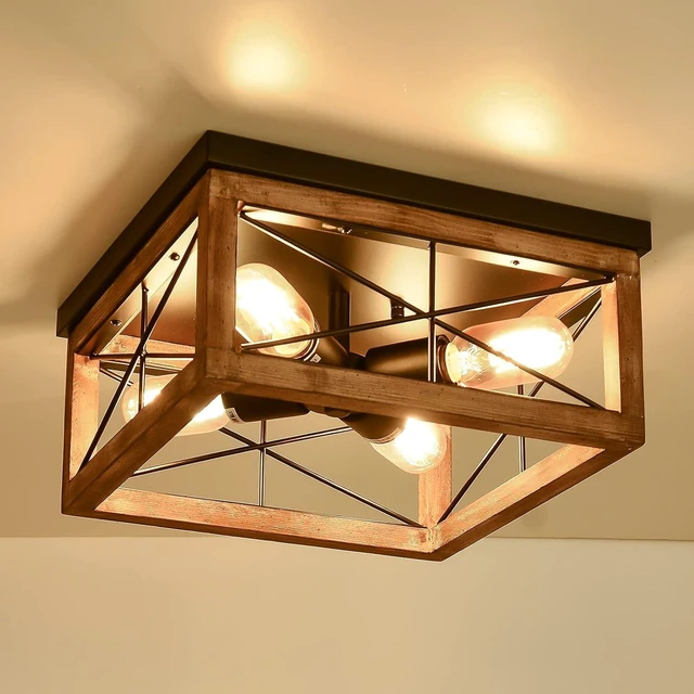 Main image of eyassi Wooden Flush Mount Ceiling Lights, 4-Light Farmhouse Close to Ceiling Lighting Fixtures Black Ceiling Lamp for Kitchen Island Living Room Bedroom Hallway Laundry Entryway