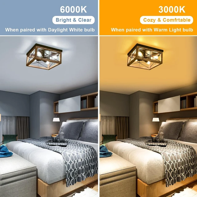 Alt view image 4 of 7 - eyassi Wooden Flush Mount Ceiling Lights, 4-Light Farmhouse Close to Ceiling Lighting Fixtures Black Ceiling Lamp for Kitchen Island Living Room Bedroom Hallway Laundry Entryway
